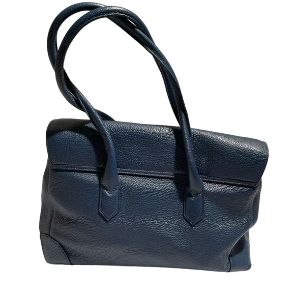 Roberto Cavalli Women’s Double Leather Handle Pebbled Blue Handbag - Picture 8 of 16